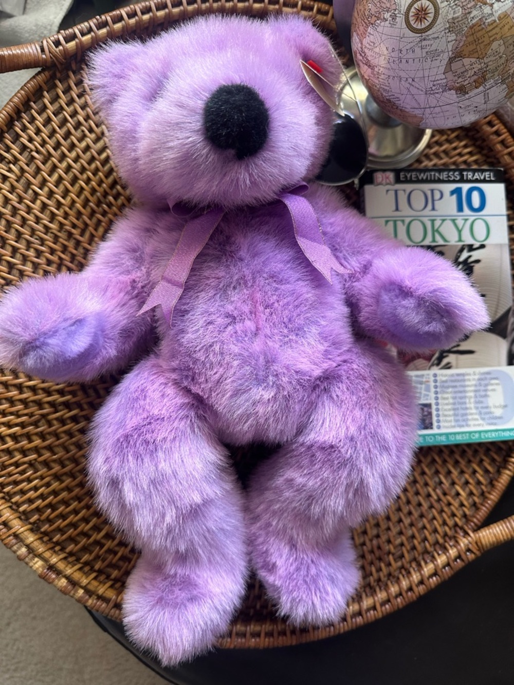TY Classic “Lilacbeary” Vintage 1999 Plush Purple Fur Teddy Bear with Ribbon New